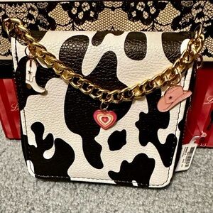 Western Cow Print Women's Wallet with Gold Chain & Charms